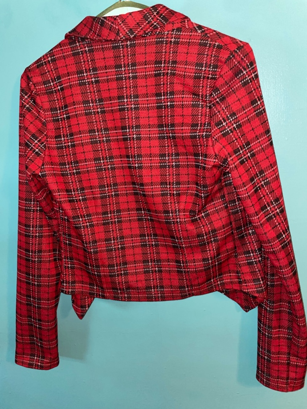 TOP Moda Red Plaid Open-Front Blazer - Picture 8 of 8